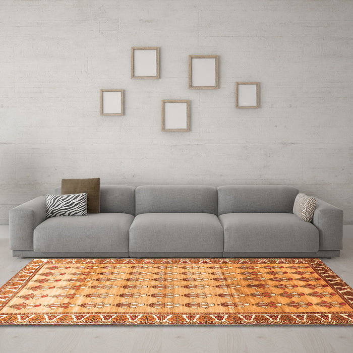Machine Washable Persian Orange Traditional Area Rugs in a Living Room, wshtr821org