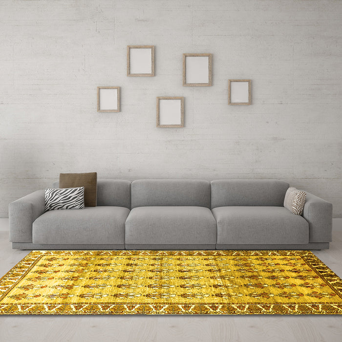 Machine Washable Persian Yellow Traditional Rug in a Living Room, wshtr821yw