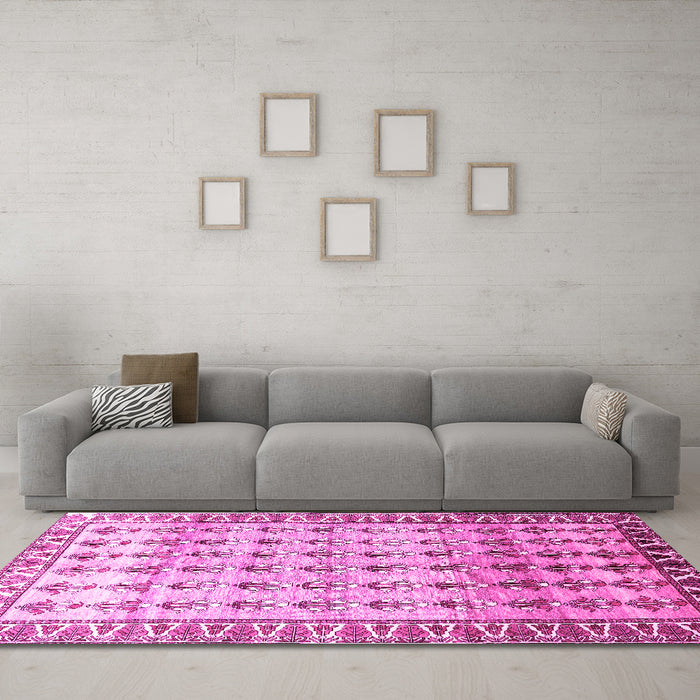 Machine Washable Persian Pink Traditional Rug in a Living Room, wshtr821pnk