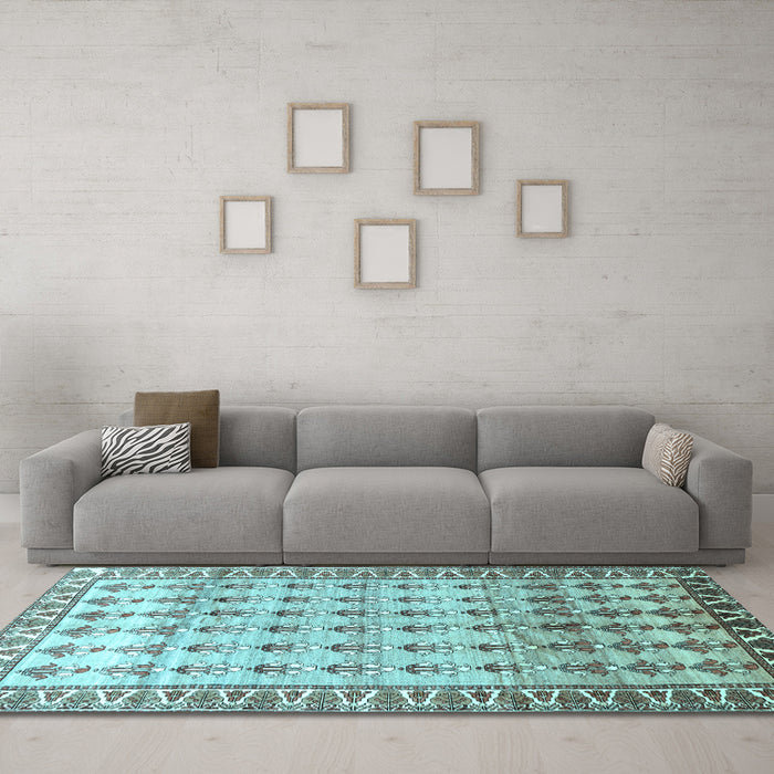 Machine Washable Persian Light Blue Traditional Rug in a Living Room, wshtr821lblu