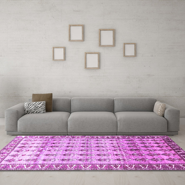 Machine Washable Persian Purple Traditional Area Rugs in a Living Room, wshtr821pur