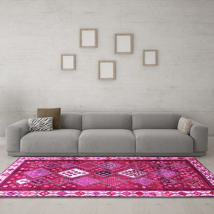 Machine Washable Persian Pink Traditional Rug in a Living Room, wshtr822pnk