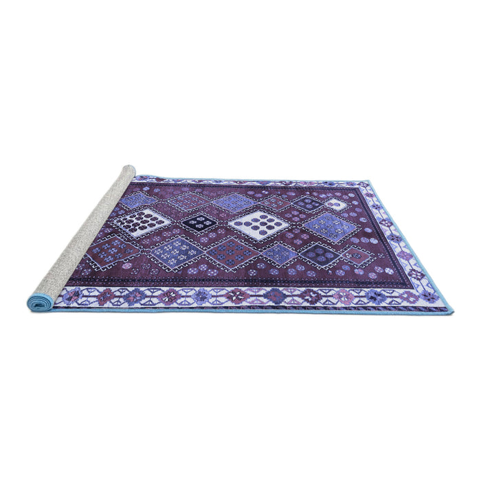 Sideview of Machine Washable Persian Blue Traditional Rug, wshtr822blu