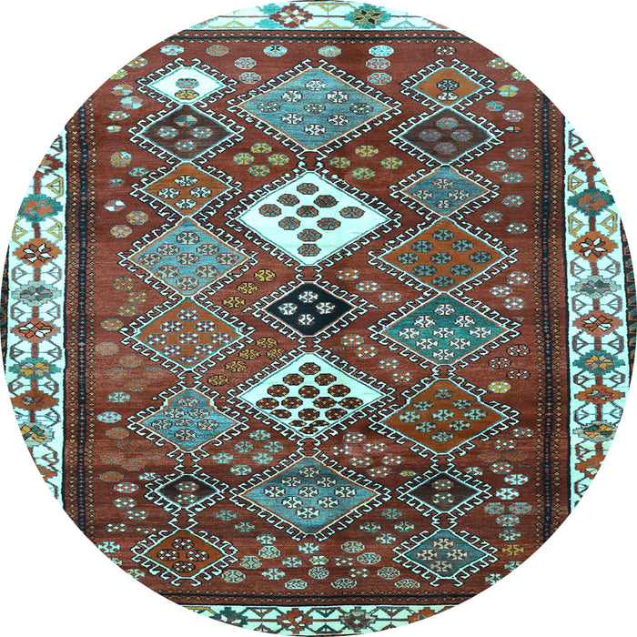 Round Machine Washable Persian Light Blue Traditional Rug, wshtr822lblu