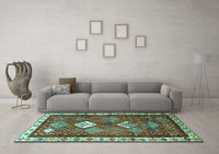 Machine Washable Persian Turquoise Traditional Rug, wshtr822turq