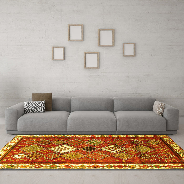 Machine Washable Persian Yellow Traditional Rug in a Living Room, wshtr822yw