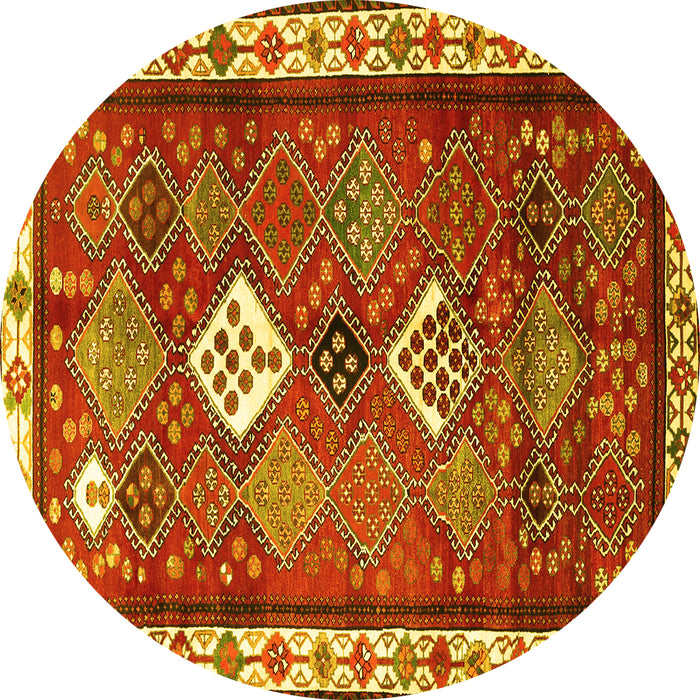 Round Persian Yellow Traditional Rug, tr822yw