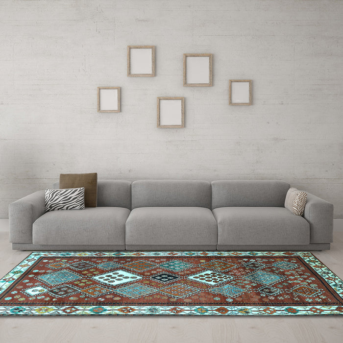 Machine Washable Persian Light Blue Traditional Rug in a Living Room, wshtr822lblu