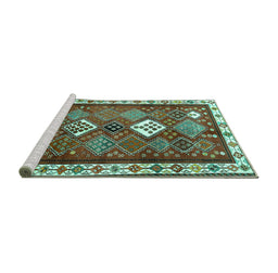 Sideview of Machine Washable Persian Turquoise Traditional Area Rugs, wshtr822turq