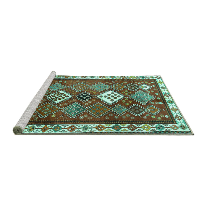 Sideview of Machine Washable Persian Turquoise Traditional Area Rugs, wshtr822turq