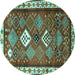 Round Persian Turquoise Traditional Rug, tr822turq