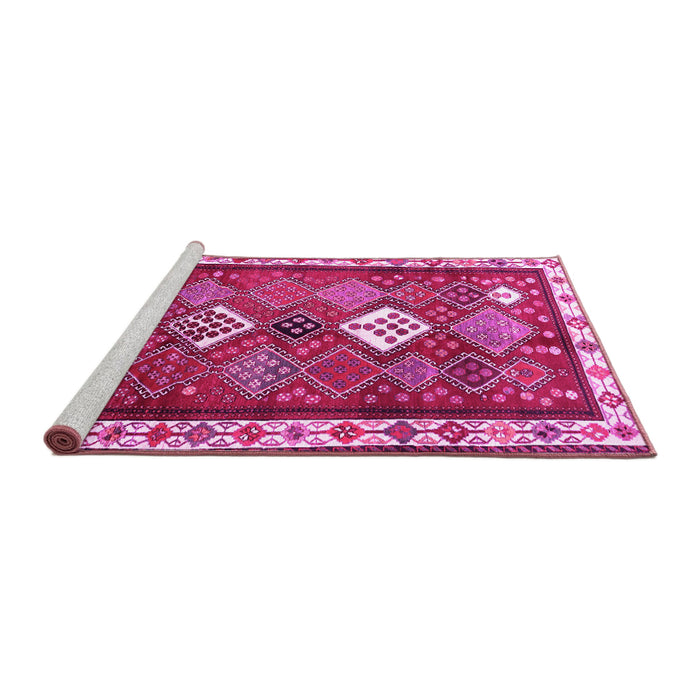Sideview of Machine Washable Persian Pink Traditional Rug, wshtr822pnk