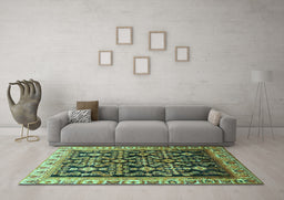 Machine Washable Persian Turquoise Traditional Area Rugs in a Living Room,, wshtr823turq