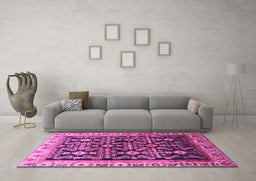 Machine Washable Persian Purple Traditional Area Rugs in a Living Room, wshtr823pur