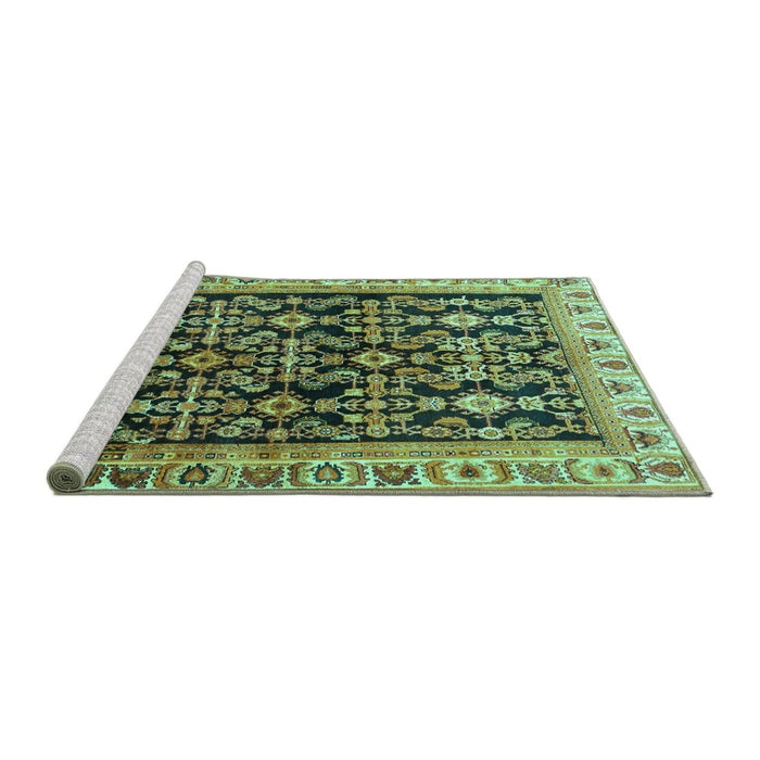 Sideview of Machine Washable Persian Turquoise Traditional Area Rugs, wshtr823turq