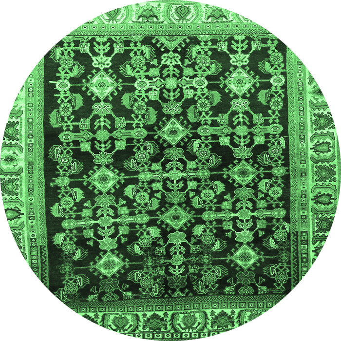 Round Machine Washable Persian Emerald Green Traditional Area Rugs, wshtr823emgrn