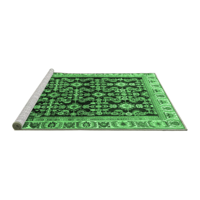Sideview of Machine Washable Persian Emerald Green Traditional Area Rugs, wshtr823emgrn