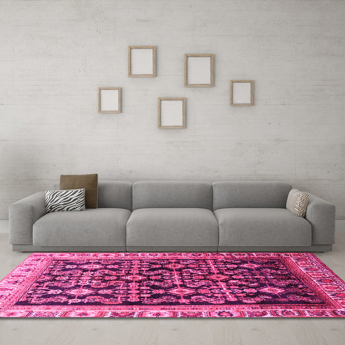 Machine Washable Persian Pink Traditional Rug in a Living Room, wshtr823pnk