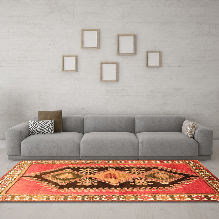 Machine Washable Persian Orange Traditional Area Rugs in a Living Room, wshtr824org