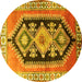 Round Persian Yellow Traditional Rug, tr824yw