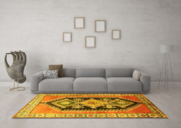 Machine Washable Persian Yellow Traditional Rug in a Living Room, wshtr824yw