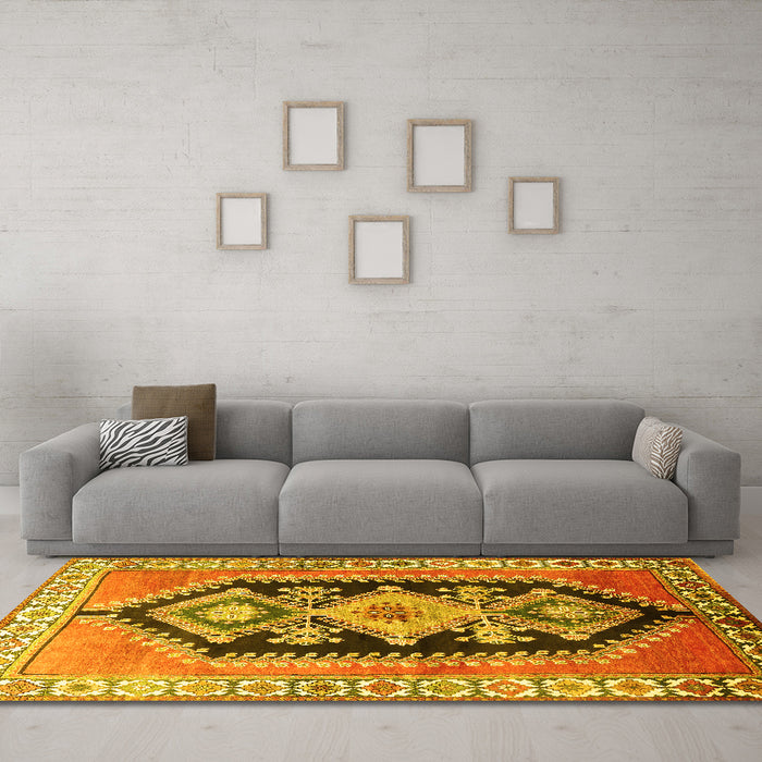 Machine Washable Persian Yellow Traditional Rug in a Living Room, wshtr824yw