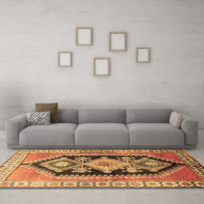 Machine Washable Persian Brown Traditional Rug in a Living Room,, wshtr824brn