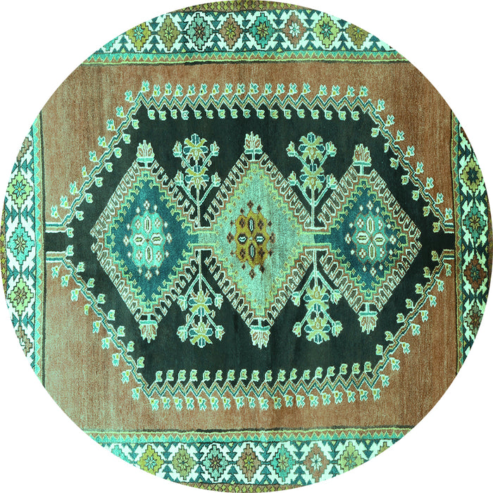 Round Machine Washable Persian Turquoise Traditional Area Rugs, wshtr824turq