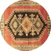 Round Persian Brown Traditional Rug, tr824brn