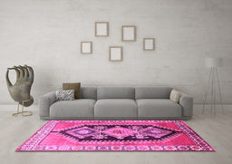 Machine Washable Persian Pink Traditional Rug in a Living Room, wshtr824pnk