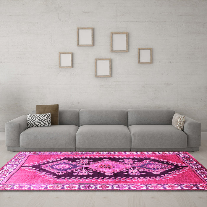 Machine Washable Persian Pink Traditional Rug in a Living Room, wshtr824pnk