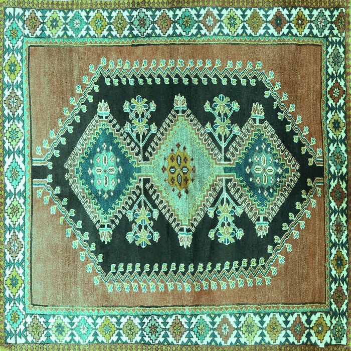 Square Machine Washable Persian Turquoise Traditional Area Rugs, wshtr824turq