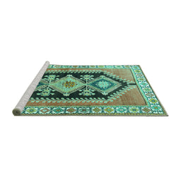 Sideview of Machine Washable Persian Turquoise Traditional Area Rugs, wshtr824turq