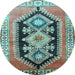 Round Machine Washable Persian Light Blue Traditional Rug, wshtr824lblu