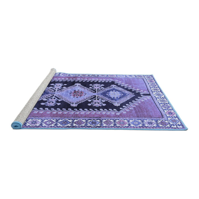 Sideview of Machine Washable Persian Blue Traditional Rug, wshtr824blu