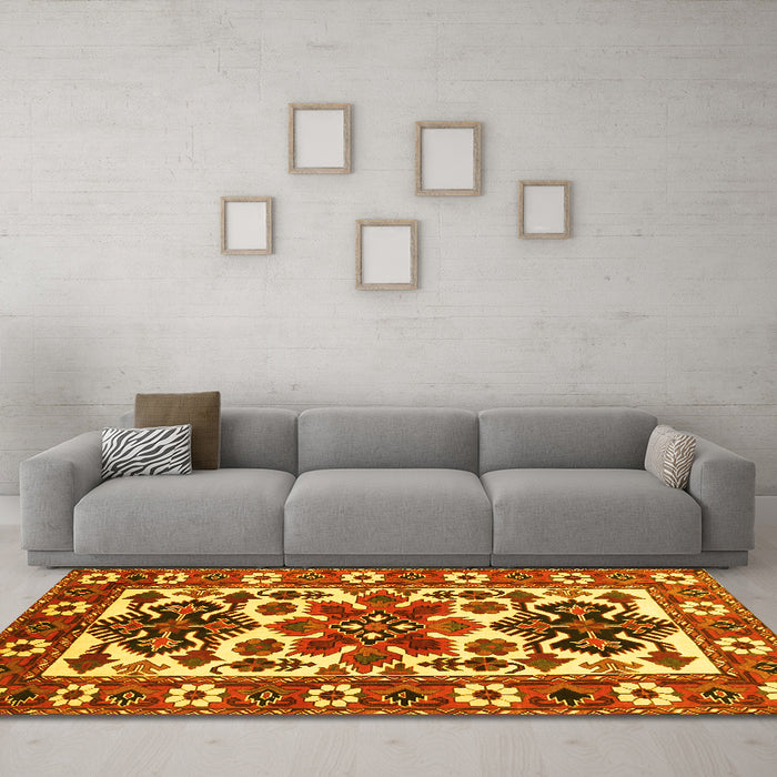 Machine Washable Persian Yellow Traditional Rug in a Living Room, wshtr825yw