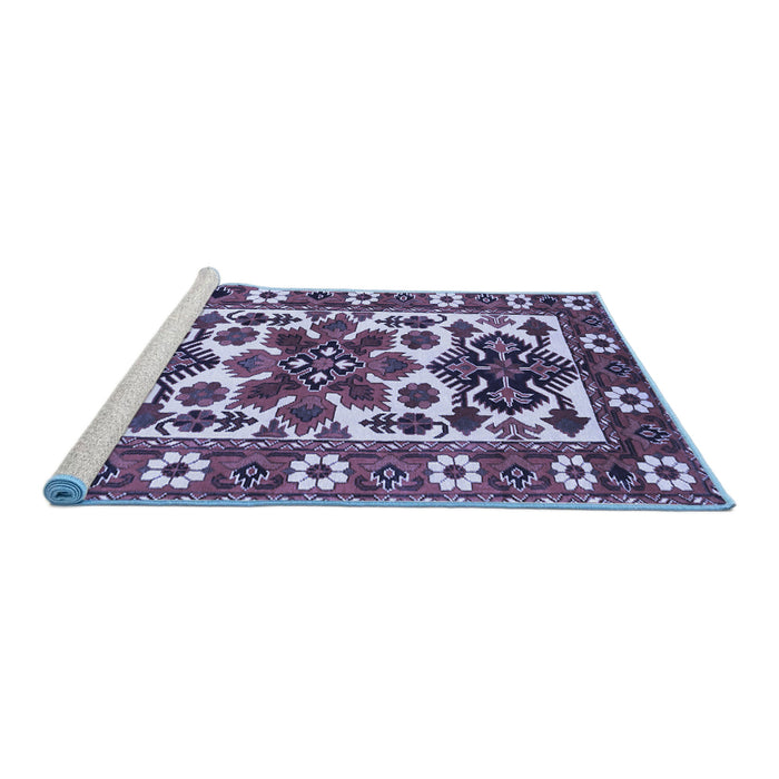 Sideview of Machine Washable Persian Blue Traditional Rug, wshtr825blu