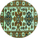 Round Machine Washable Persian Turquoise Traditional Area Rugs, wshtr825turq