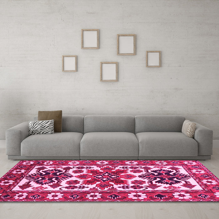 Machine Washable Persian Pink Traditional Rug in a Living Room, wshtr825pnk
