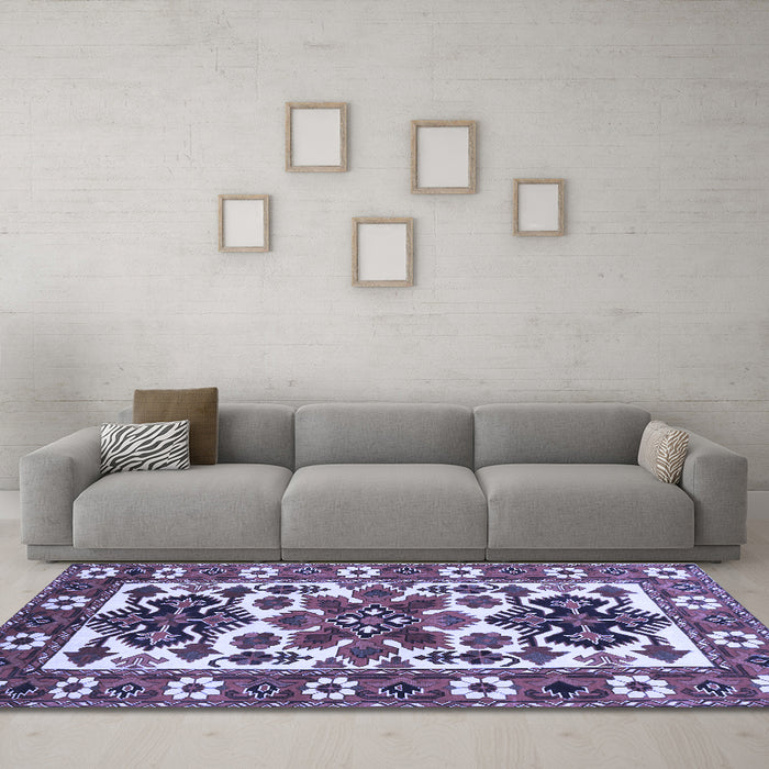 Machine Washable Persian Blue Traditional Rug in a Living Room, wshtr825blu
