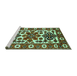 Sideview of Machine Washable Persian Turquoise Traditional Area Rugs, wshtr825turq