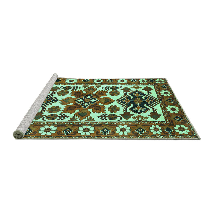 Sideview of Machine Washable Persian Turquoise Traditional Area Rugs, wshtr825turq