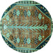 Round Machine Washable Persian Turquoise Traditional Area Rugs, wshtr826turq