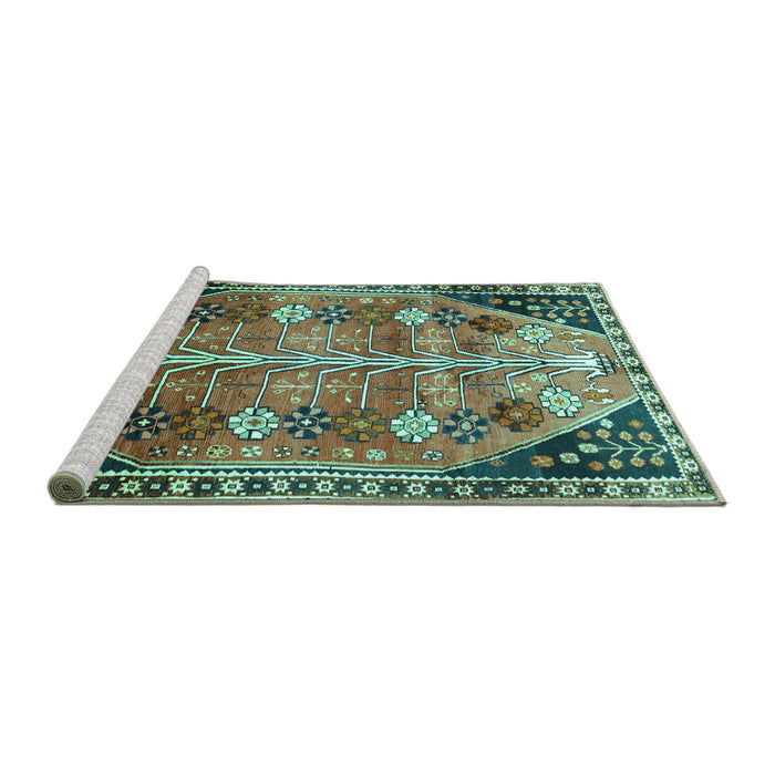 Sideview of Machine Washable Persian Turquoise Traditional Area Rugs, wshtr826turq