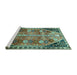 Sideview of Machine Washable Persian Turquoise Traditional Area Rugs, wshtr826turq