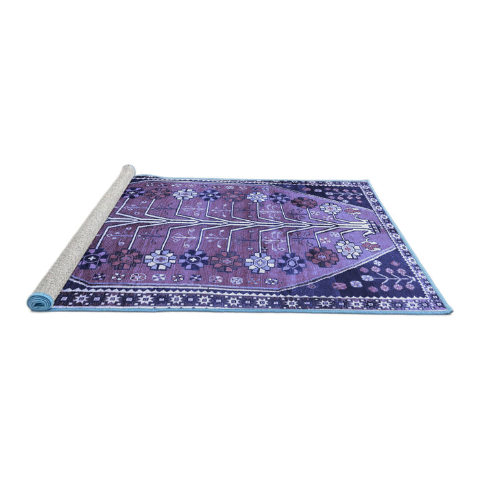 Sideview of Machine Washable Persian Blue Traditional Rug, wshtr826blu