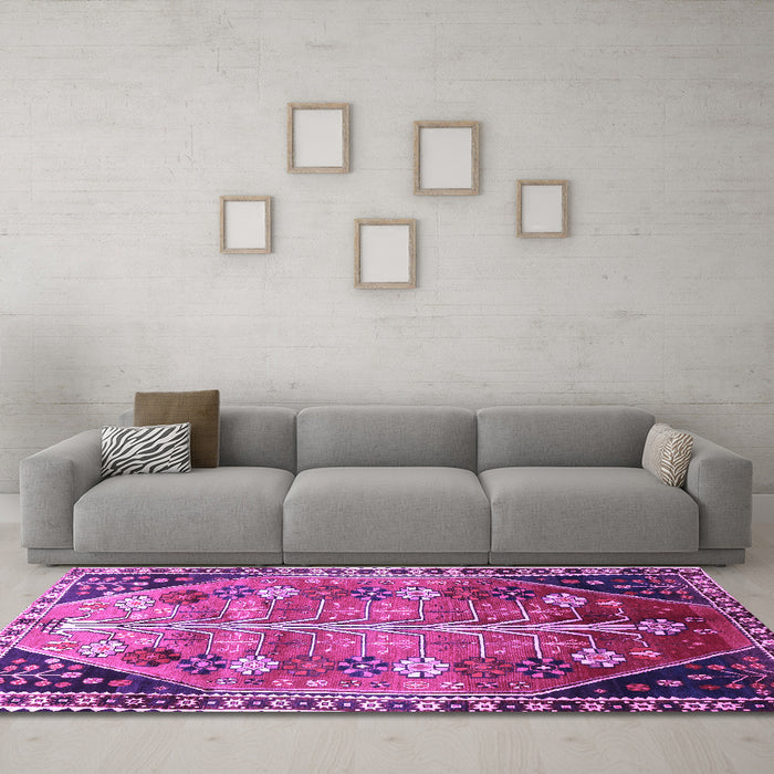 Machine Washable Persian Purple Traditional Area Rugs in a Living Room, wshtr826pur