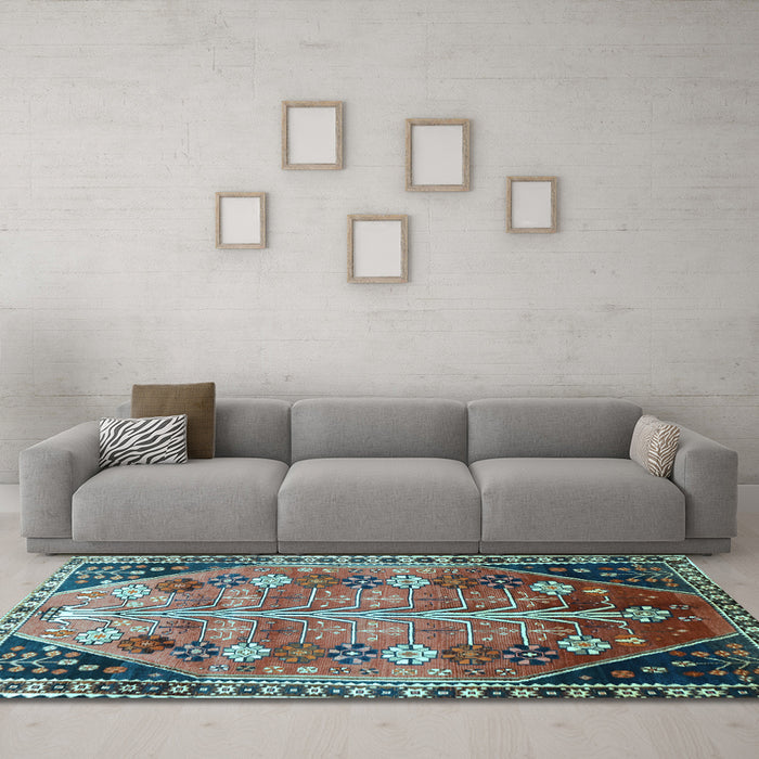 Machine Washable Persian Light Blue Traditional Rug in a Living Room, wshtr826lblu