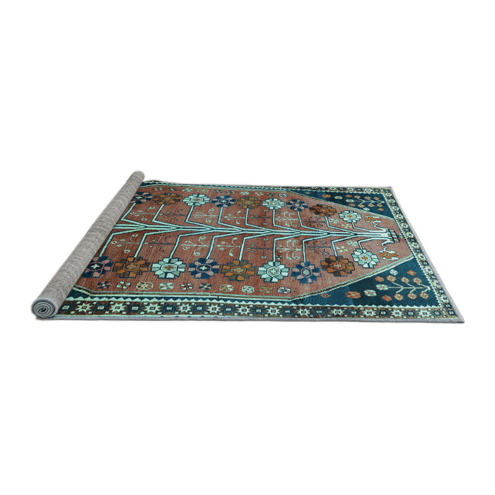 Sideview of Machine Washable Persian Light Blue Traditional Rug, wshtr826lblu