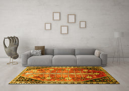 Machine Washable Persian Yellow Traditional Rug in a Living Room, wshtr826yw